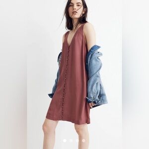 Madewell Heather Button Front Dusty Rose Pink Sleeveless V-Neck Dress